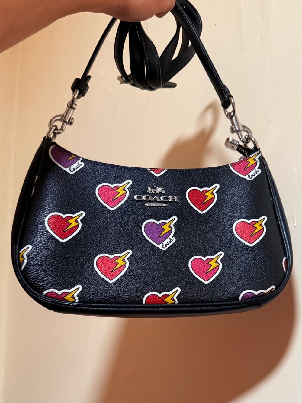 Coach Teri Black Heart Lightning Print Shoulder Bag